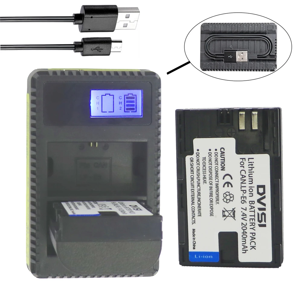 Full code 2040mAh LP E6 LPE6 батарея для камеры Panasonic ячеек + lcd двойной chager Canon 5D 5D2 5D3 7D