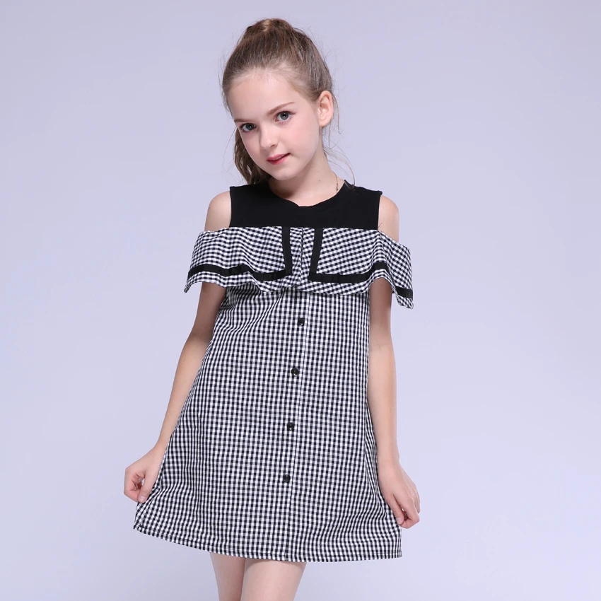 Детские платья для девочек; летние платья с открытыми плечами; Vestido infantil; платья в клетку для девочек; официальная одежда для детей 6, 8, 10, 12 лет
