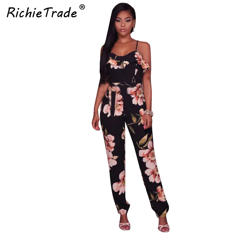 RICHIETRADE Floral Print Women Jumpsuits 2017 New Summer Ruffles Woman Romper Casual Backless European Style Womens Jumpsuit Женская