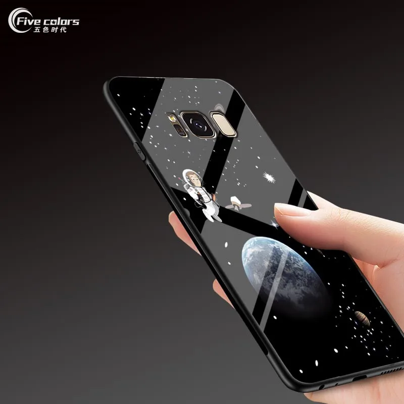 Закаленное Стекло чехол для samsung Galaxy S9 плюс с космическим звездным принтом