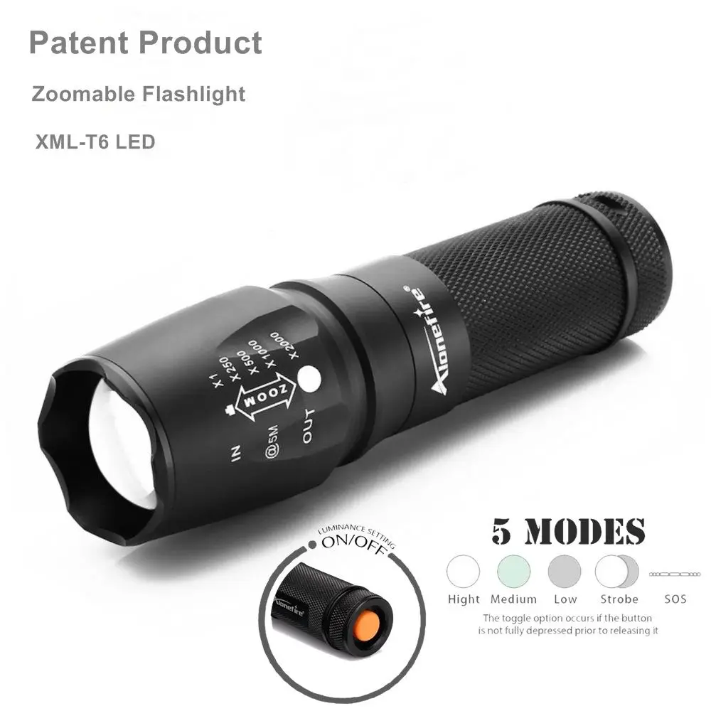 AloneFire X800 XM-L T6 L2 5000лм алюминиевый водонепроницаемый Zoomable CREE светодиодный фонарь для AAA 18650 26650 перезаряжаемый аккумулятор