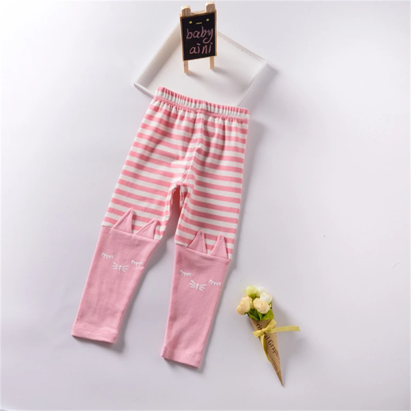 Леггинсы для девочек с объемным принтом кота леггинсы в полоску ушками