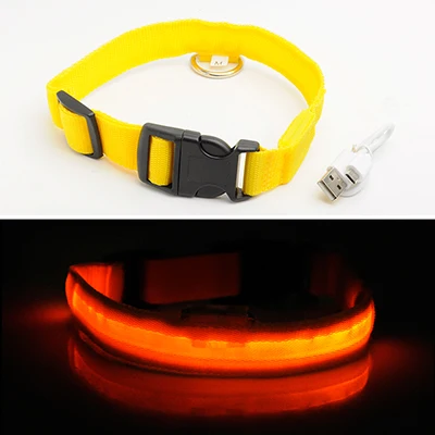 Yellow Зарядка через usb светодиодный ошейник для собак, функция "антипотеря/Избегайте автомобильной аварии, ошейник для собак, щенков, ошейник LED снабжение товары для домашних животных - Цвет: Yellow