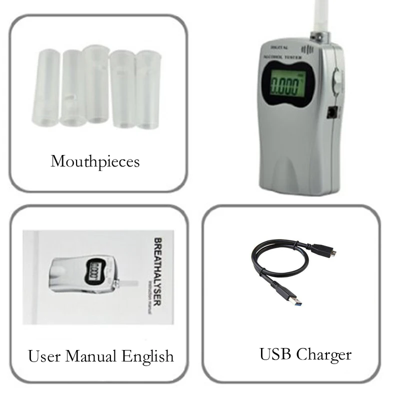 Цифровой алкотестер профессиональный детектор дыхания с зарядкой от USB и