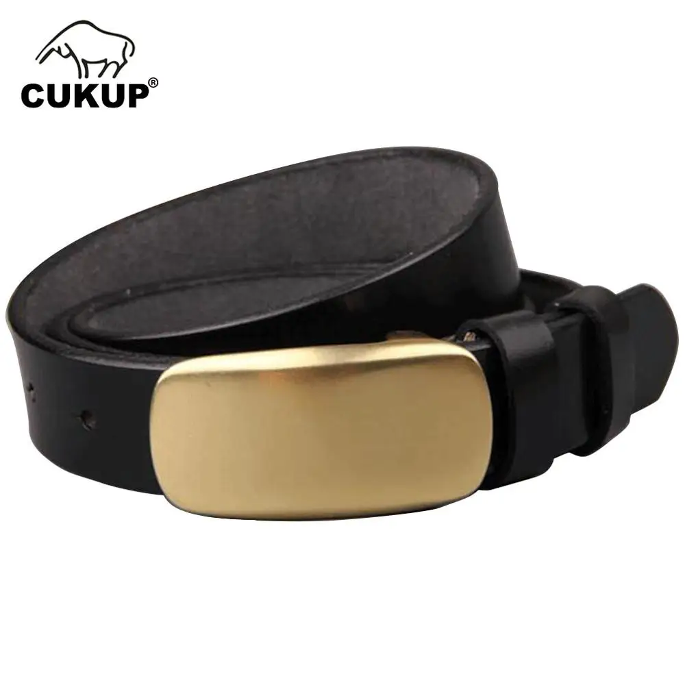 CUKUP Ladies Quality Pure Cow Skin Leather Belts Brass Slide Buckle Casual Styles Jeans Cowskin Genuine Belts for Women NCK180