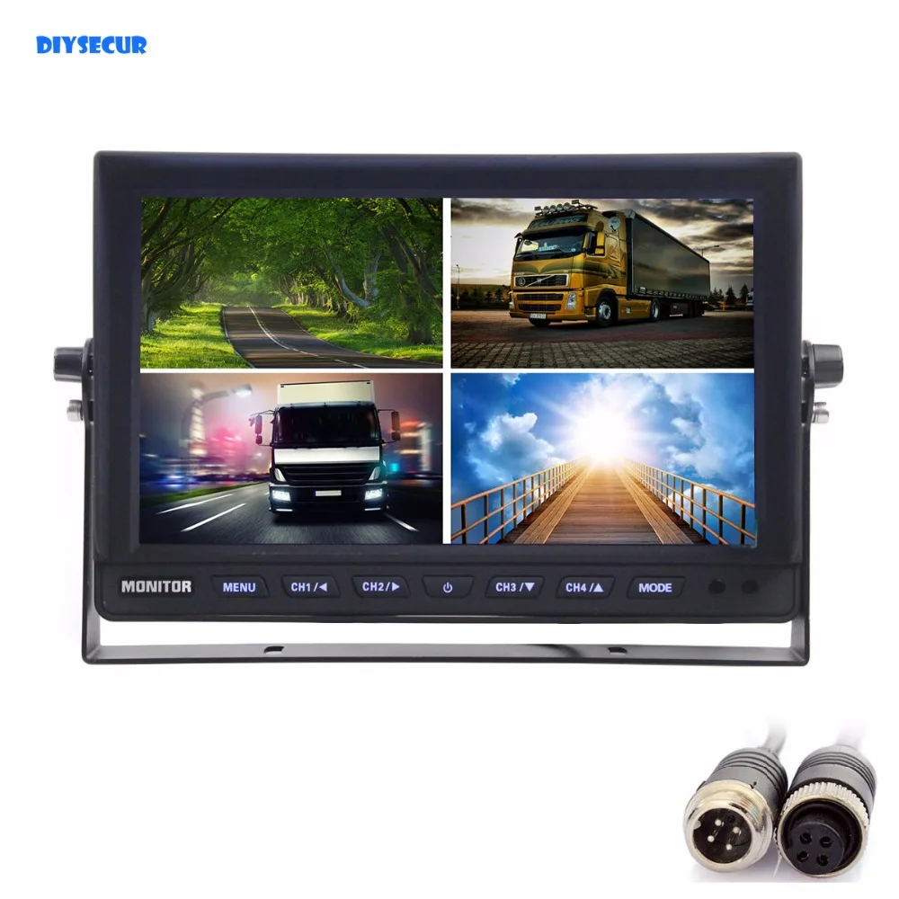 

DIYSECUR 4CH 4PIN DC12V-24V 10 Inch 4 Split Quad LCD Screen Display Rear View Car Monitoring System