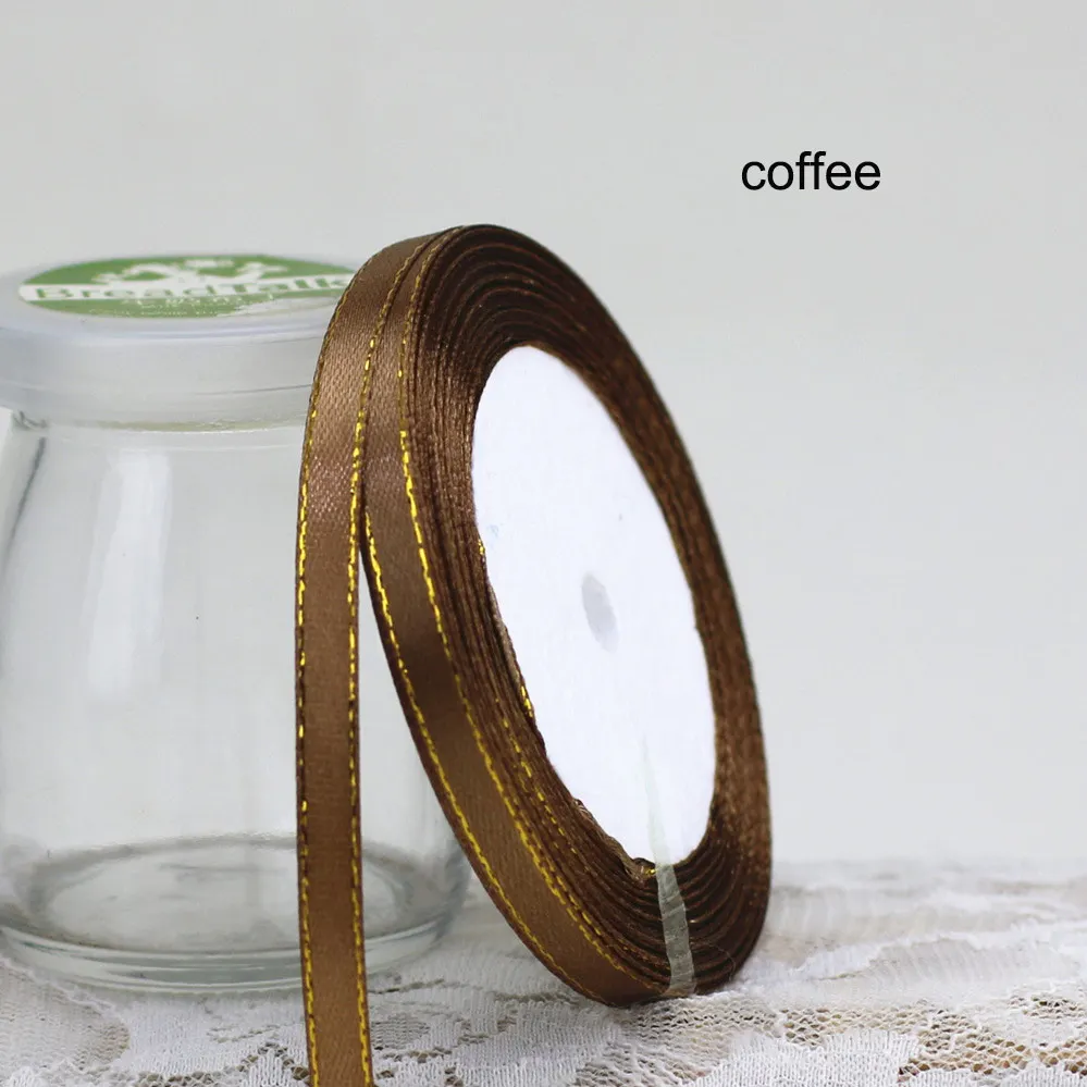 coffee 25 ярдов атласная лента 6 мм Золотая корсажная лента для кромки ленты DIY для упаковки подарков Свадебные украшения принадлежности для скрапбукинга - Цвет: coffee