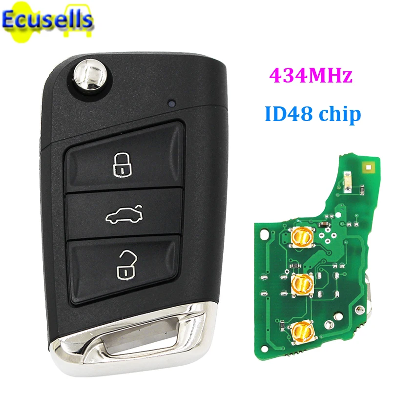 Обновленный флип ключ дистанционного управления 434 МГц с чипом ID48 для VW Golf7 HU66