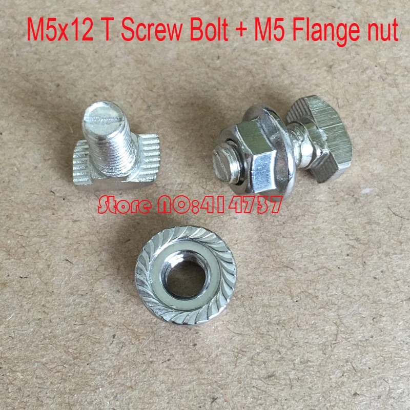 

40sets 2020 Aluminium Profile T Bolt With Nut Set, M5x12 T Screw Bolt + M5 Flange nut, 3D Printer