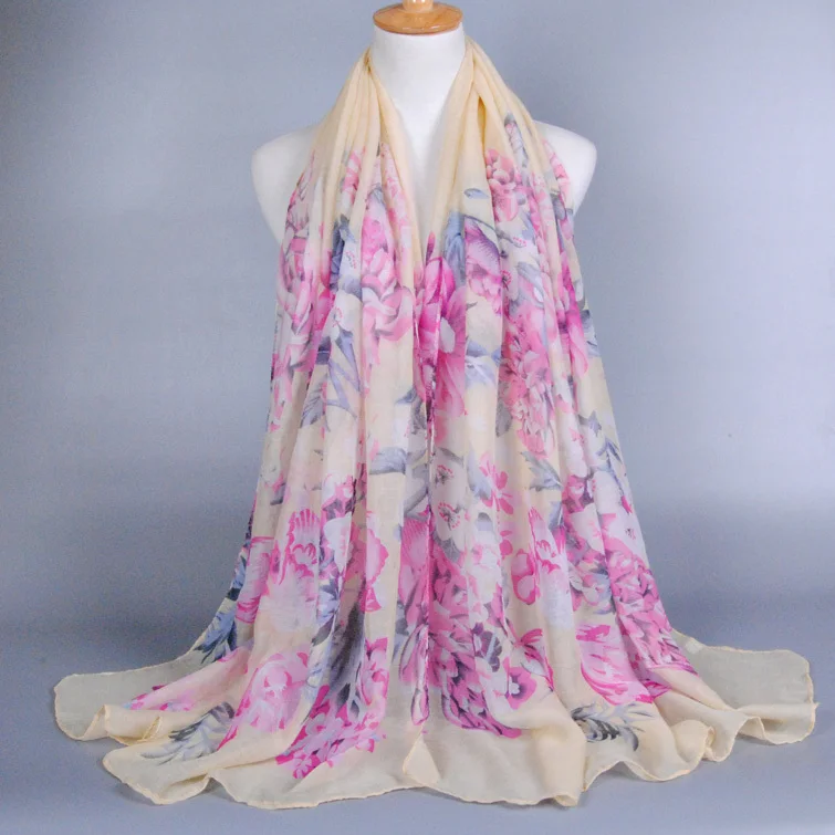 Оптовая женщин printe цветочный мода популярные долго вискоза вуаль wrap хлопок