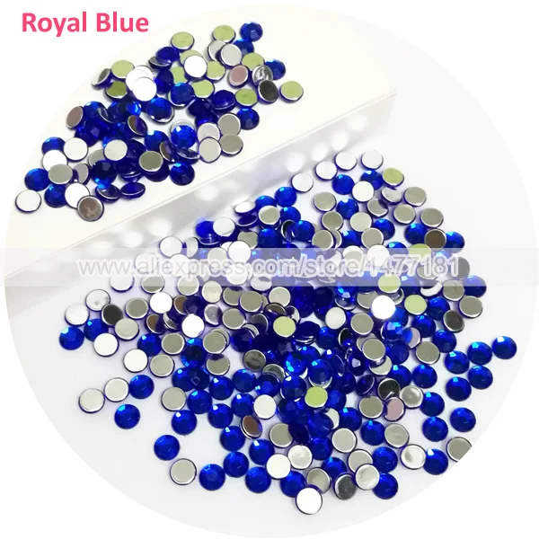 Royal Blue Высокое качество 4, 5, 6, 7, 8, 10 мм круглые акриловые стразы с плоской задней поверхностью, стразы для дизайна ногтей, рукоделие, украшение - Цвет: Royal Blue