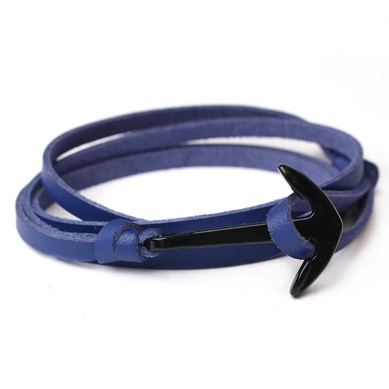 Новый черный якорь мужские ювелирные изделия кожаный браслет и браслеты дружбы