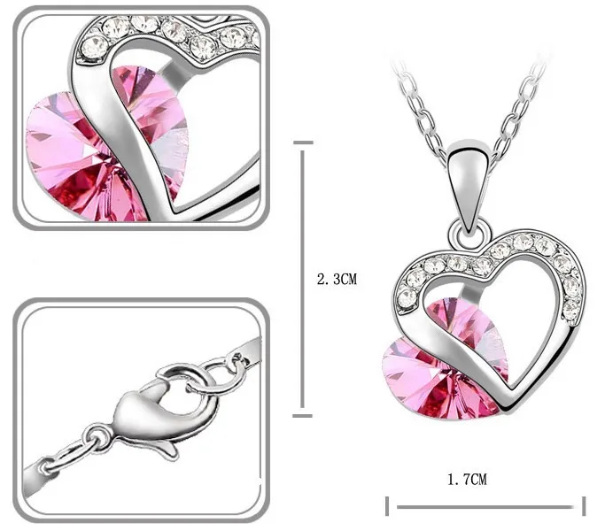 SHDEDE кристалл Swarovski сердце кулон ожерелье серьги гвоздики Свадебные вечерние Ювелирные наборы Подарки для женщин-4351