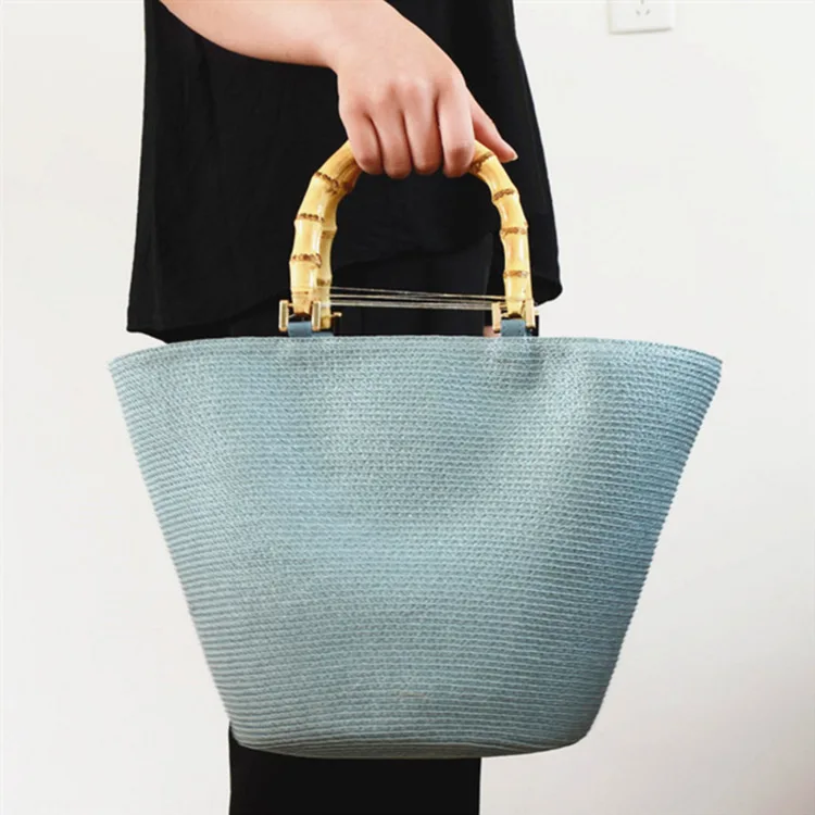 Новая соломенная сумка с бамбуковой ручкой летняя пляжная кошельки и сумочки