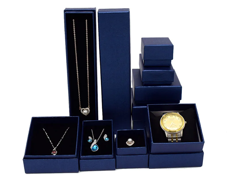 

Blue Paper Board Foam Velvet jewelry Box organizer Bracelet Necklace Ring Earrings Pendant Gift Box Set Hand Made jewellery box