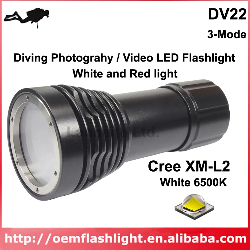 DV22 2xCree XM-L2 U3 белый 6500K и Cree XP-E красный 2000 люмен 3-режимный светодиодный фонарик для дайвинга