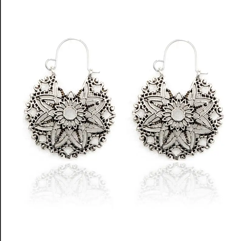 3952-silver Tocona, винтажные, античные, золотые, серебряные, черные, полые, цветочные серьги-кольца из металла, Панк Сплав, серьги Brincos для женщин, ювелирное изделие 5673 - Окраска металла: 3952-silver