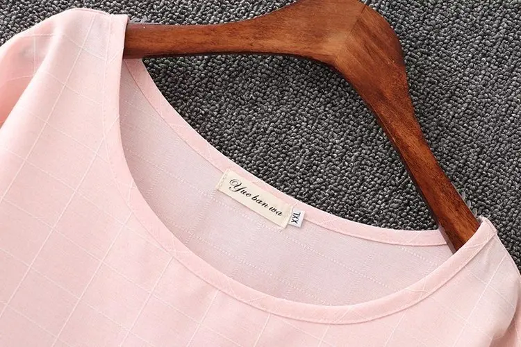 

plus size 4XL Solid color Plaid women T-shirt fashion summer t shirt drop-shoulder sleeve O Neck ladies tee shirt femme