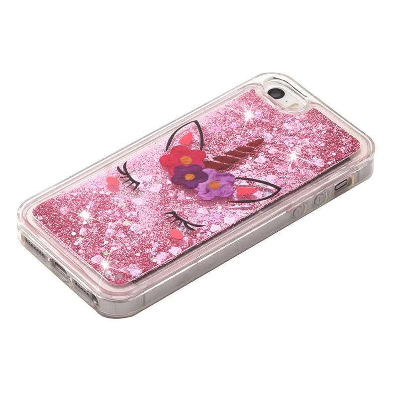Case For iPhone 5 5s SE Protective Shell Glitter Shine Quicksand Flowing Liquid Unicorn Pattern Shockproof Back Cover Soft TPU |