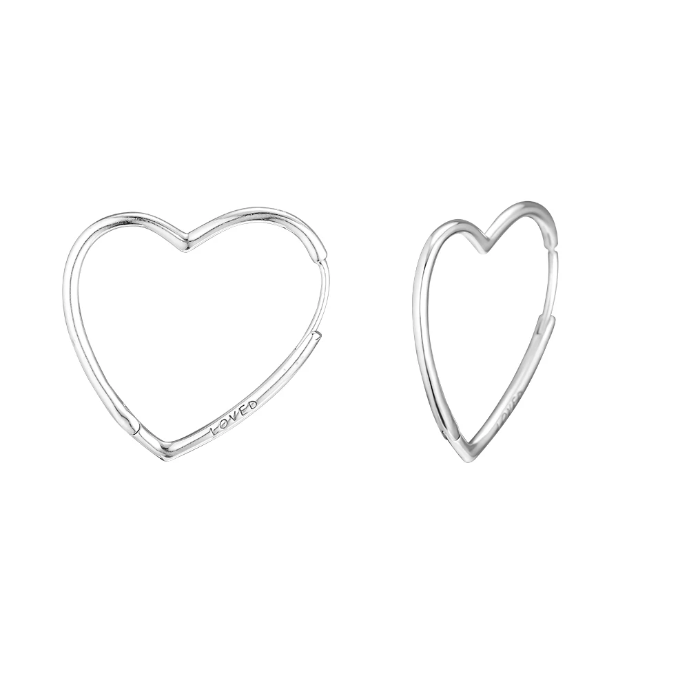 

Real 925 Sterling Silver Earrings for Women Asymmetric Hearts of Love Hoop Earrings Female Jewelry Party Gift Brincos Wholesale