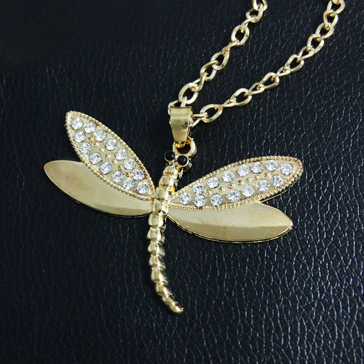 FLOLA золото цвет ожерелье со стрекозой Золотая цепь стразами цепочки и ожерелья