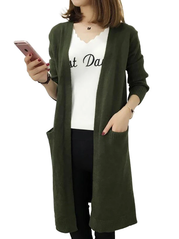 Women Autumn Open Stitch Cardigan 7 Colors Available Knitted High Quality Ladies Outwear Sweater Long Cardigans