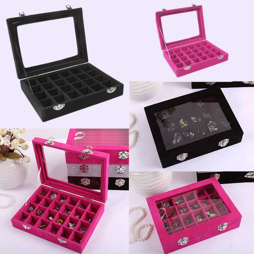 Ювелирные изделия кольцо бархат стекло Дисплей Организатор Коробка лоток