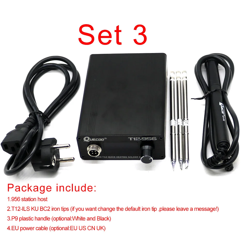 SET3 T12-956 OLED-STC 1,3 дюймов цифровой дисплей паяльная станция большой экран с T12-P9 пластиковой ручкой и K паяльник - Цвет: SET3
