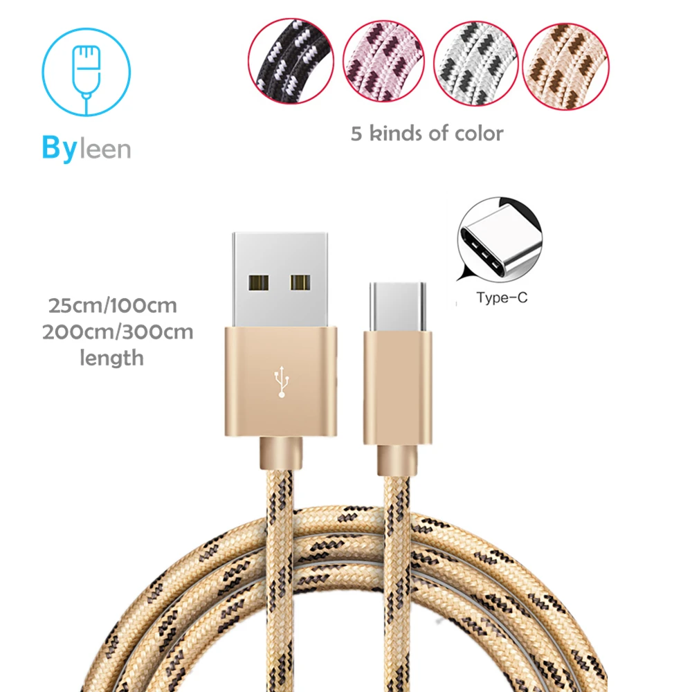 Byleen USB Тип C зарядное устройство 25 см короткое 1/2/3 м длинная нейлоновая линия для