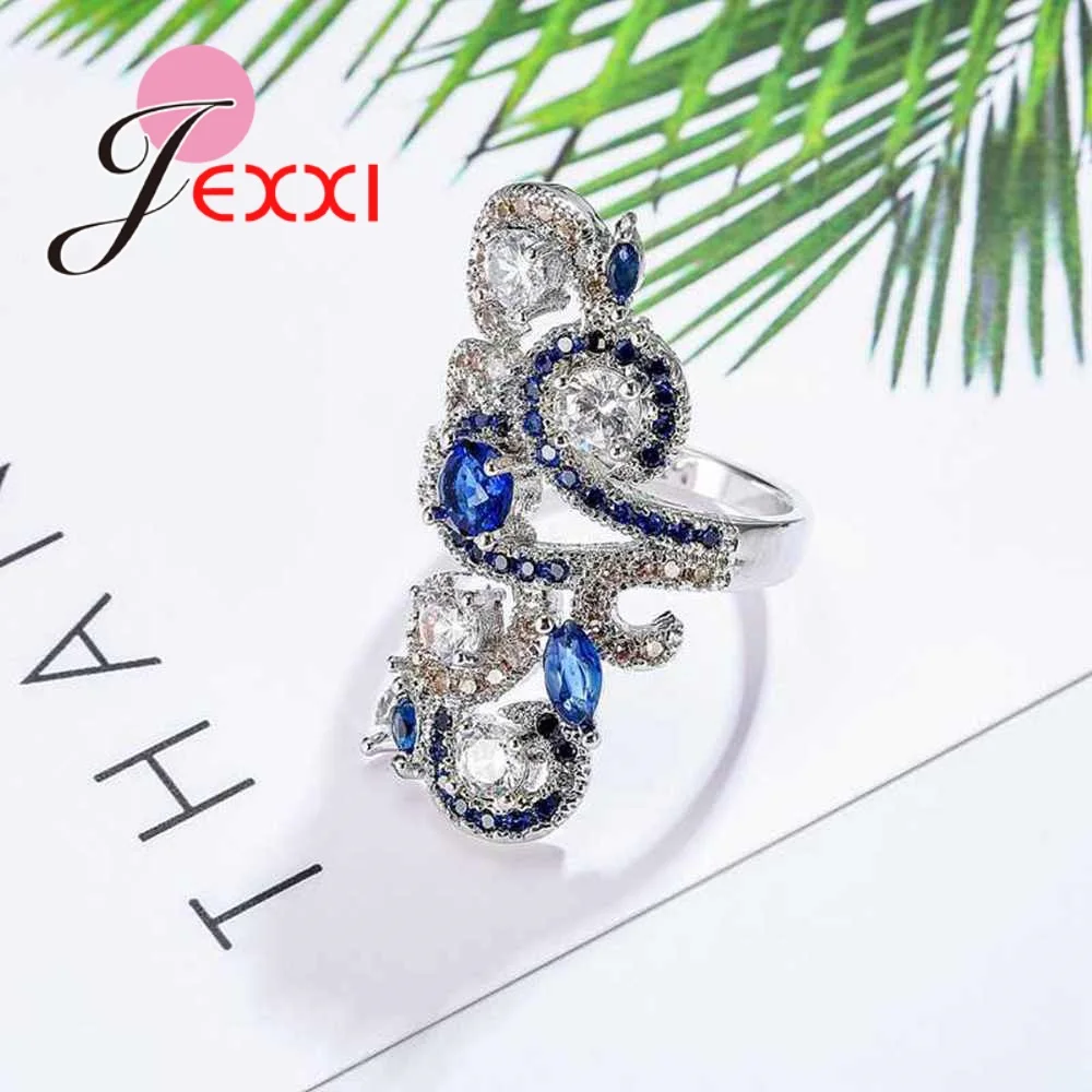 

Fashion Promise Ring For Women Rings Blue & White CZ Paved Wholesale 925 Sterling Silver Fashion Jewelry Accessories