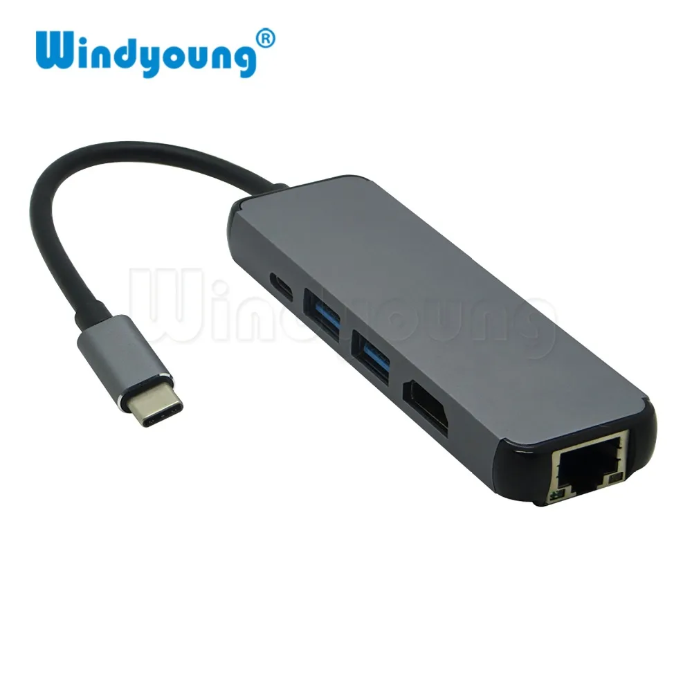 5 в 1 usb type C концентратор Hdmi USB C концентратор к Gigabit Ethernet Rj45 Lan адаптер для Macbook Pro Thunderbolt 3 USB-C зарядное устройство Порт