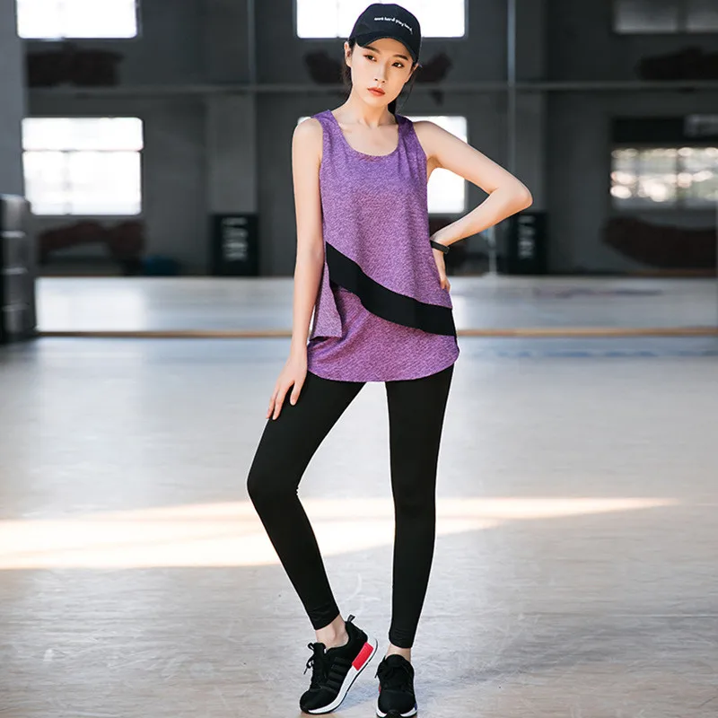 Женский спортивный костюм из хлопка футболка + штаны для йоги повседневный