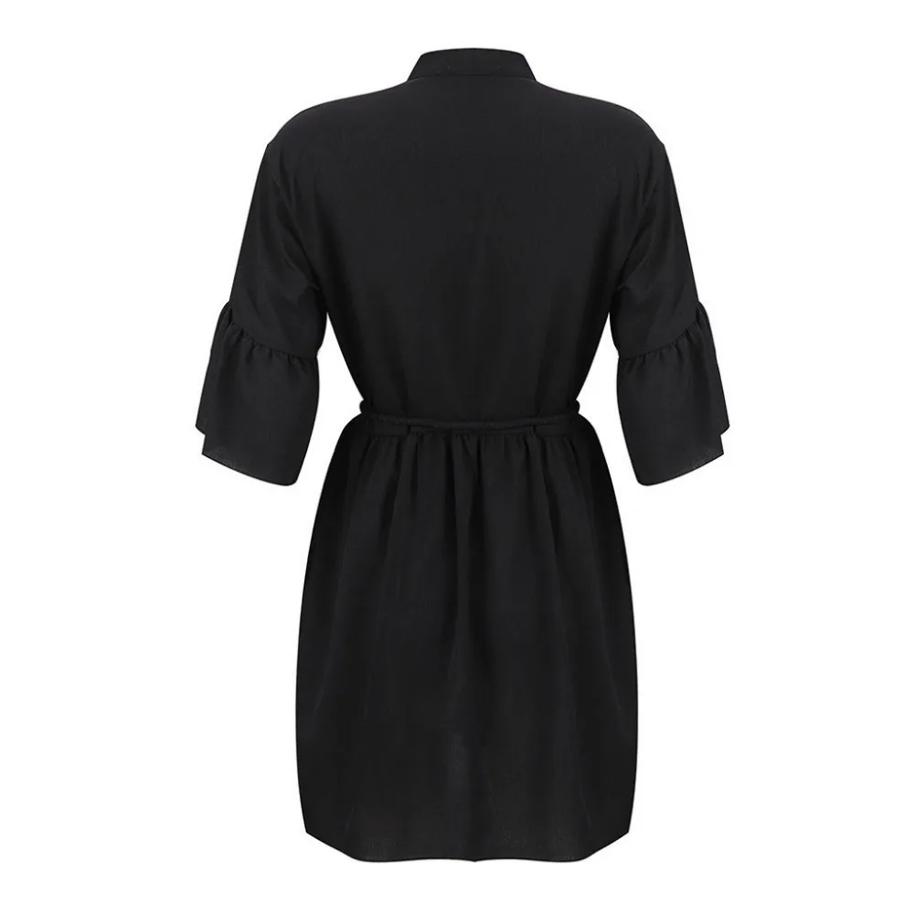 Женское повседневное пляжное платье с v образным вырезом однотонное длинными