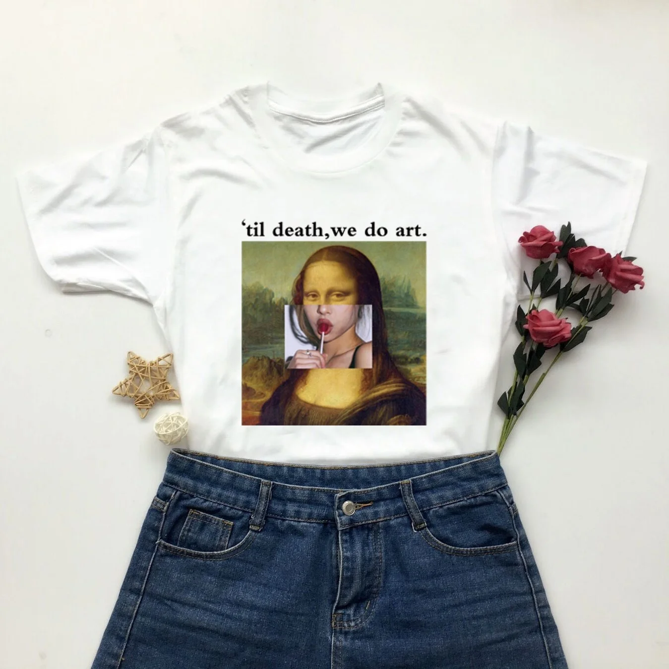 Hahayule JBH до смерти мы делаем арт Tumblr футболка с цитатами унисекс Monalisa леденец гранж