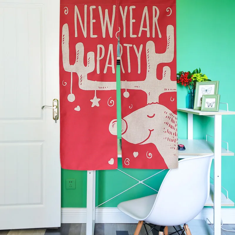 

Christmas Cotton Linen Door Curtain Reindeer Prints Holiday Home Decor Kitchen/Kid's Bedroom Curtain Room Divider/Partition