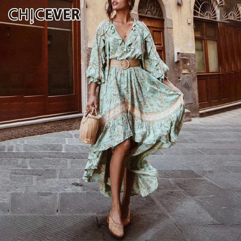 CHICEVER винтажное асимметричное женское платье с принтом v-образный вырез