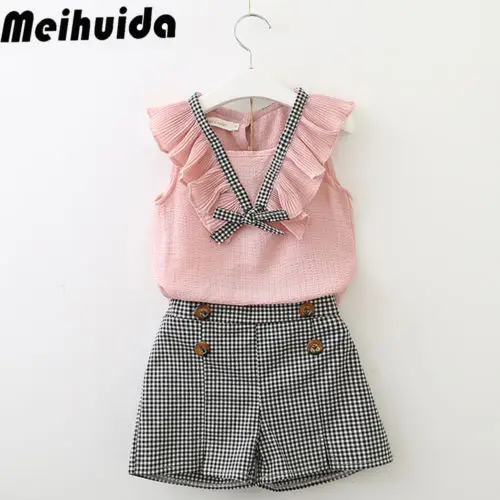 Комплект одежды для маленьких девочек из 2 предметов: Топ без рукавов и клетчатые