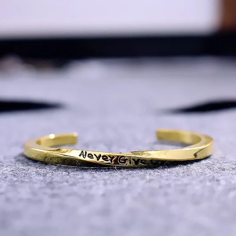 NEVER GIVE UP Letter Stainless Steel Twist Bracelet Men Vintage Cuff Bracelets Bangles for Women Jewelry Pulseira Masculina | Украшения и