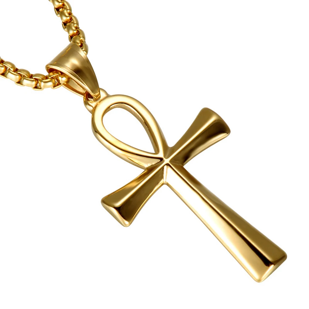 Модное ожерелье из нержавеющей стали Ankh Cross серебряное черное желтое золото