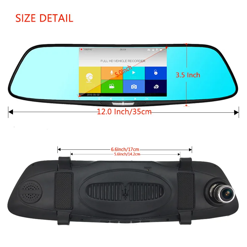 FHD 1080 P камеры автомобиля 5.0 "IPS Сенсорный экран зеркало заднего вида Камера
