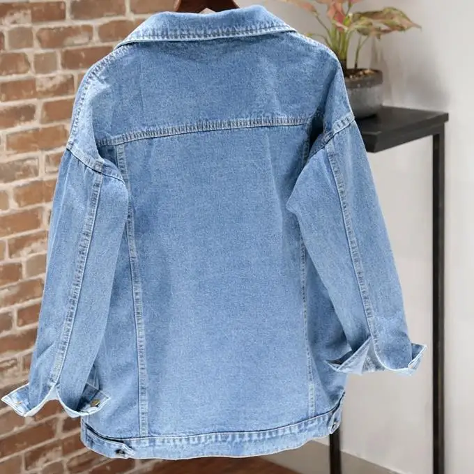 Джинсовая куртка оверсайз для женщин свободная джинсовая с капюшоном пальто