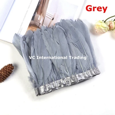 grey Украшение из гусиных перьев 10 м/лот окрашенная Желтый гусиное перо ленты 15-20 см коленке перо полос ткани кружева - Цвет: grey