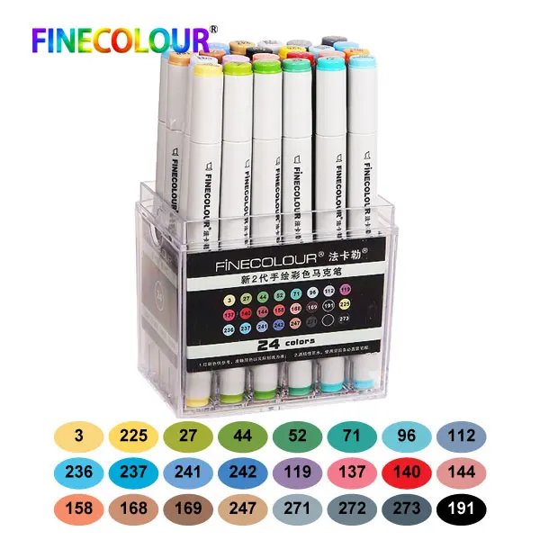 Finecolour EF101 160 цветов чернила на спиртовой основе каллиграфический маркер двухголовая кисть художественные маркеры для рисования - Цвет: 24pcs set with box