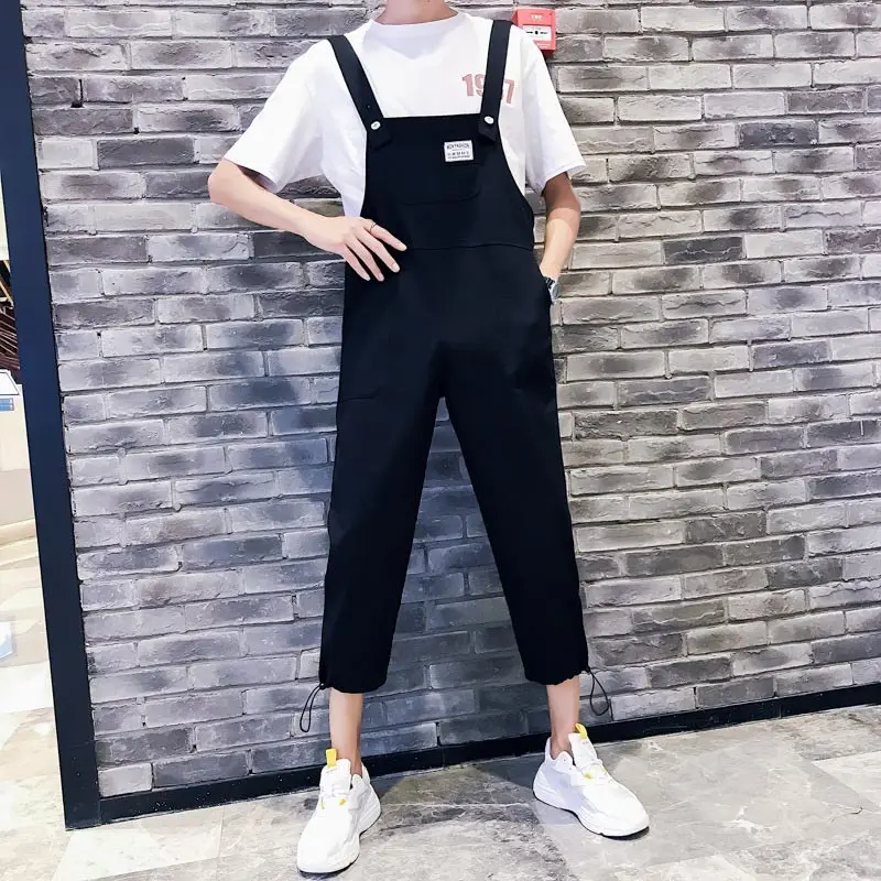 

Idopy Fashion Men's Fashion Bib Overalls Korean Style Slim Fit Harajuku Jumpsuits For Man Suspender Pants For Men