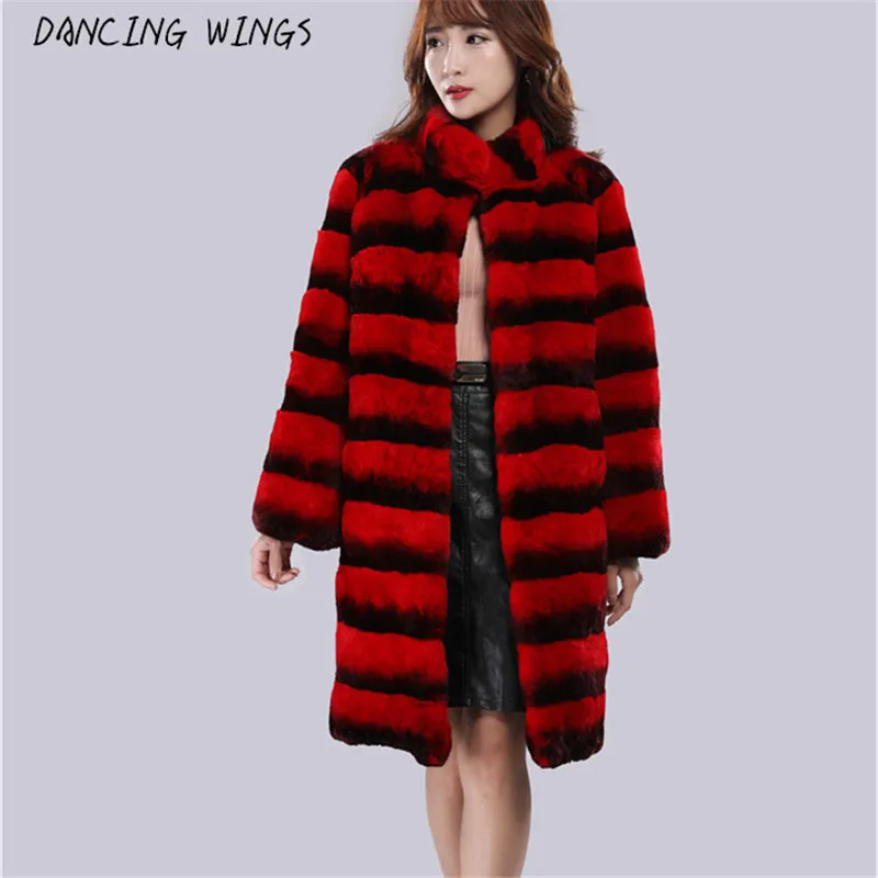 Women Clothes 2022 Length 90cm New Winter  Real Rabbit Fur Jacket Warm Soft Long Fur Coat Women