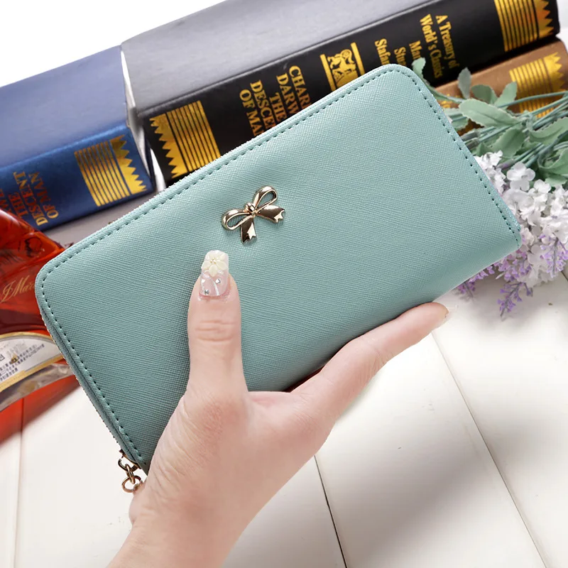 Women Bow Long Wallet for Credit Cards Coin Purse Coins Change Cell Phone Card Holder Zipper PU Leather Clutch Lady Wallets | Багаж и