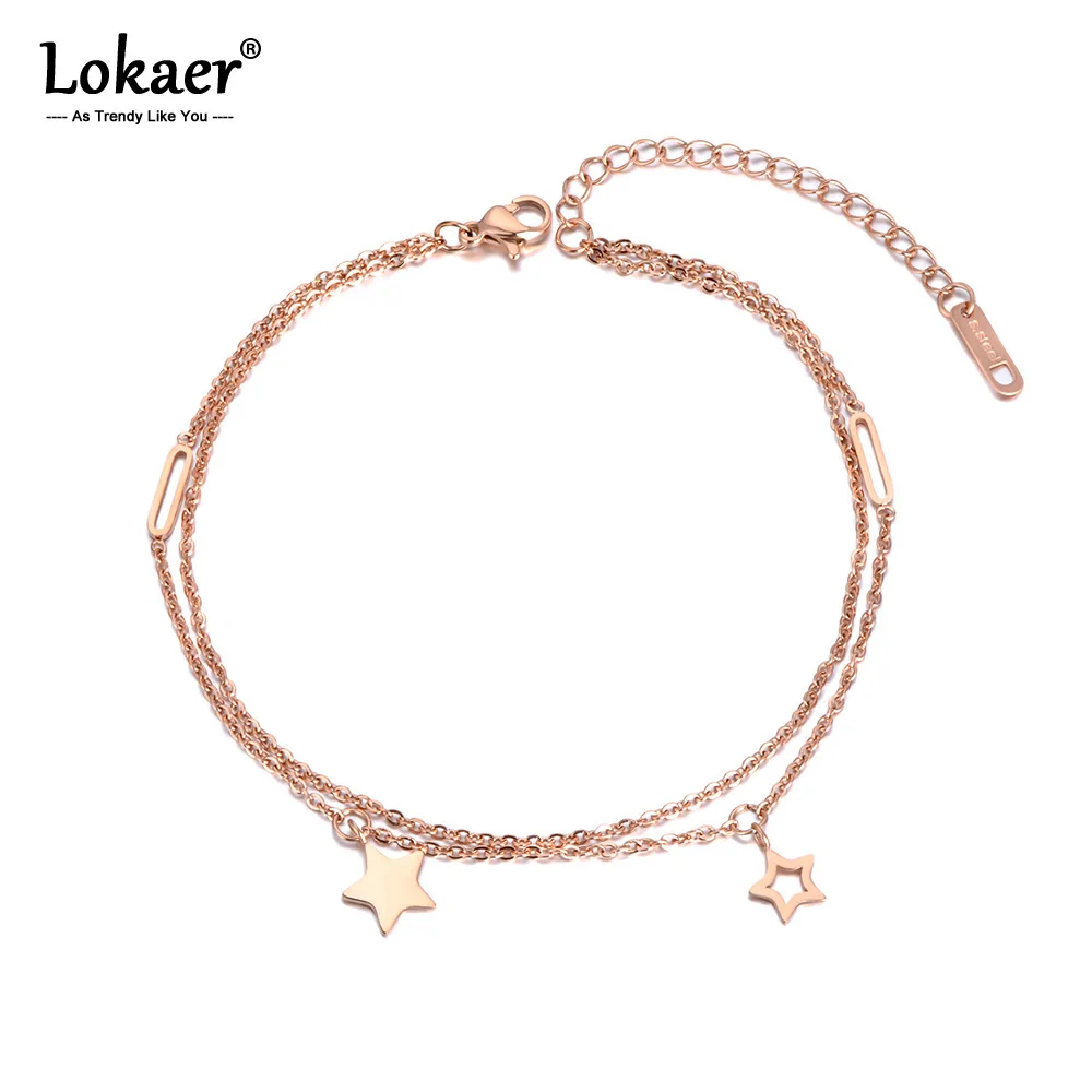Lokaer Bohemia двухслойная звезда очаровательный ножной браслет для женщин девочек трендовая цепочка из нержавеющей стали летняя бижутерия для ног A19001