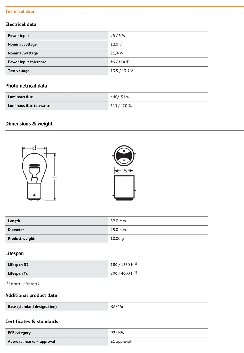 10 шт. OSRAM 7225 P21/4 Вт BAZ15d 12 В S25 оригинальная линия для металлических протезов фары указателя поворота Стоп OEM Автомобильные галогеновые лампы германия OEM