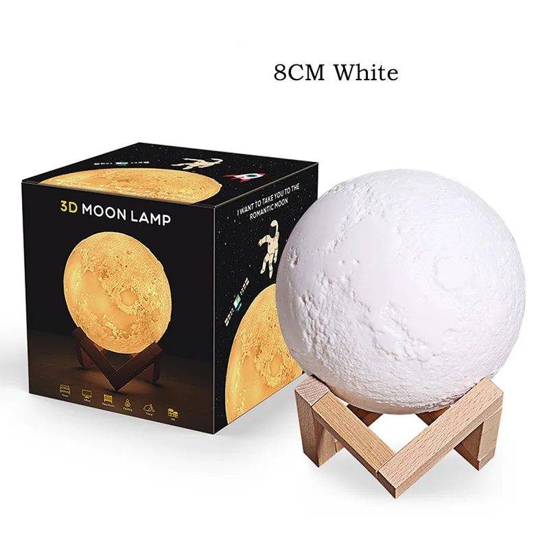 White 3.1 inch 3D Лунная лампа, новинка, светильник, светильник ing, Лунная лампа лунного света, настольный USB светодиодный светильник с сенсорным датчиком, меняющие цвет, ночные лампы - Цвет: White 3.1 inch