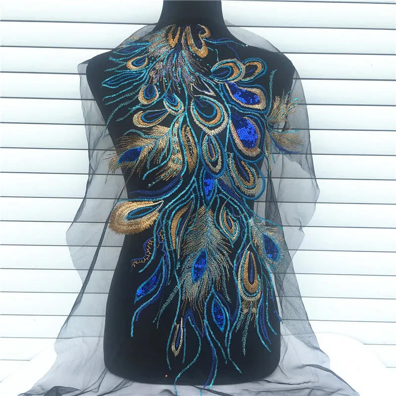 

Large Peacock Embroidery Lace Metallic Sequin Phenix Applique Patch Sew On Badge for Clothes Cheongsam Appliques DIY Accessory